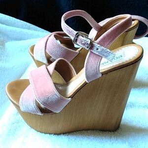 Steve Madden Wedge Sandal - Rose colored velvet upper wood wedge Made in Italy